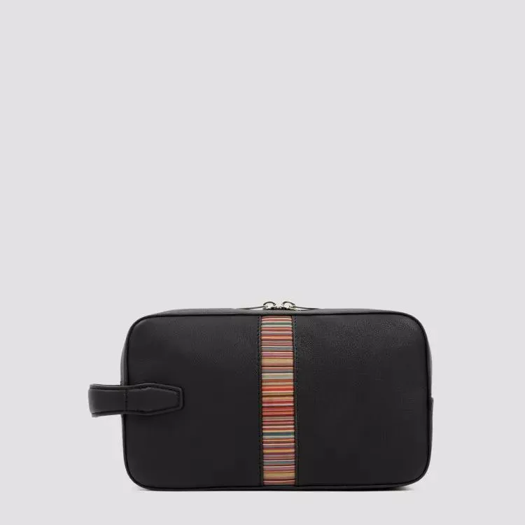 Paul Smith Black Leather Signature Stripe Washbag Black 