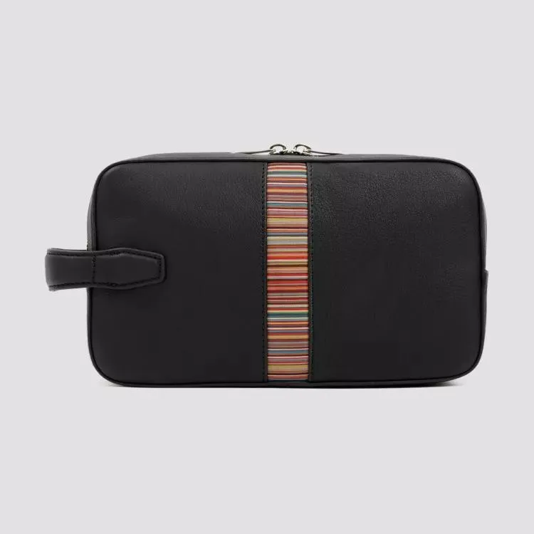 Paul Smith Black Leather Signature Stripe Washbag Black 