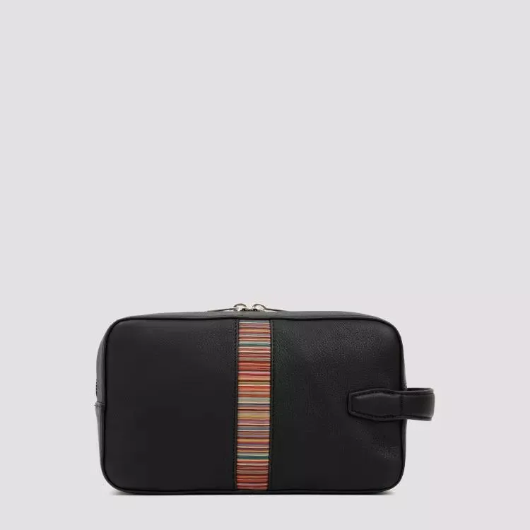 Paul Smith Black Leather Signature Stripe Washbag Black 