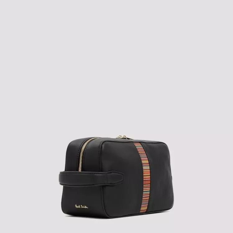 Paul Smith Black Leather Signature Stripe Washbag Black 