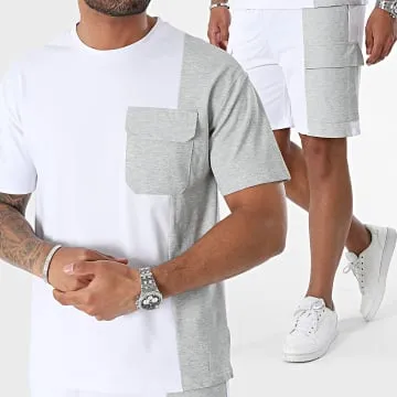 Set di maglietta con taschino e pantaloncini Cargo, bianco, grigio, erica.